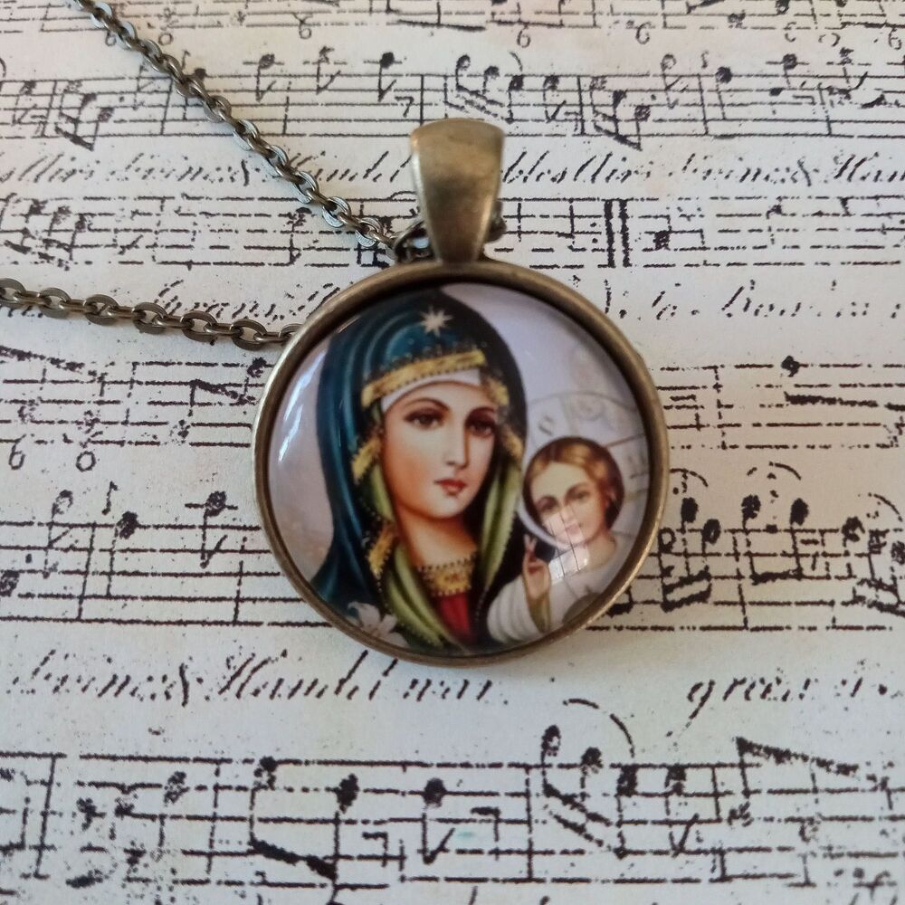 Madonna and Child Necklace: Religious Icon, Bronze-Tone Pendant